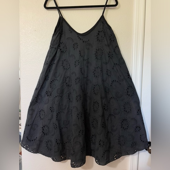 Bella Amore Black Eyelet Lace Midi/Mini Dress w/ Attached Liner. Spaghetti Strap - Picture 2 of 9